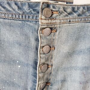 High Rise Blue Denim Jeans with Button-Fly